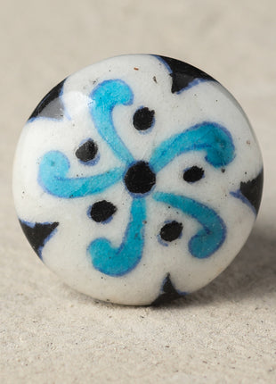 Stylish White Ceramic Drawer Knob With Turquoise And Blue Design