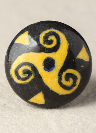 Yellow And Black Designer Ceramic Blue Pottery Drawer Knob