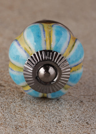 Turquoise Flower With Yellow Base Melon Shaped Drawer Knob