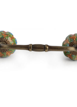 Brown Ceramic Flower Shaped Wardrobe Cabinet Pull With Multicolor Design