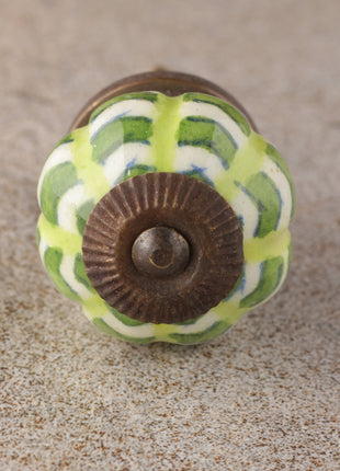 Dark Green Spiral Ceramic Kitchen Cabinet Melon Shaped Knob