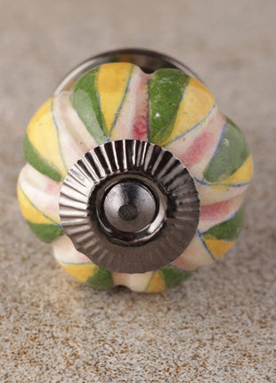 Pink Base Melon Shaped With Green And Yellow Leaf Ceramic Bathroom Knob