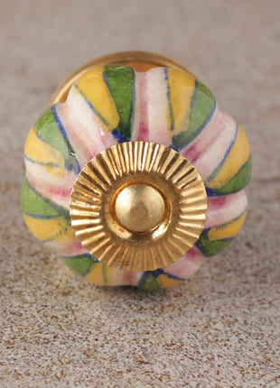 Pink Base Melon Shaped With Green And Yellow Leaf Ceramic Bathroom Knob