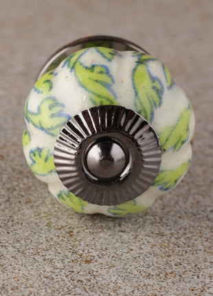 Green Leaves On White Melon Shaped Cupboard Cabinet Knob