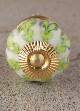 Green Leaves On White Melon Shaped Cupboard Cabinet Knob