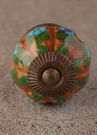 Turquoise Ceramic Base Wardrobe Cabinet Knob With Brown And Green Print