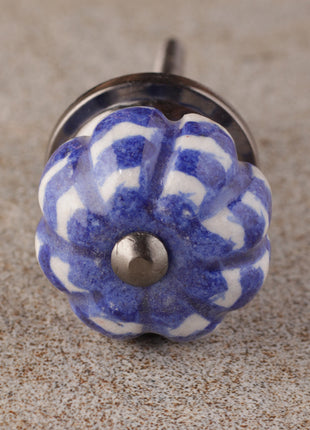 Designer Blue Ceramic Melon Shaped Kitchen Cabinet Knob With White Print