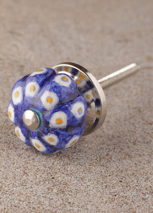 Blue Ceramic Bathroom Cabinet Knob With White And Yellow Design