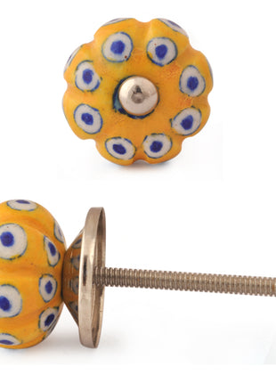 Stylish Yellow Kitchen Cabinet Knob With White And Blue Design