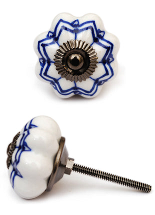 Stylish White Ceramic Drawer Knob With Blue Design