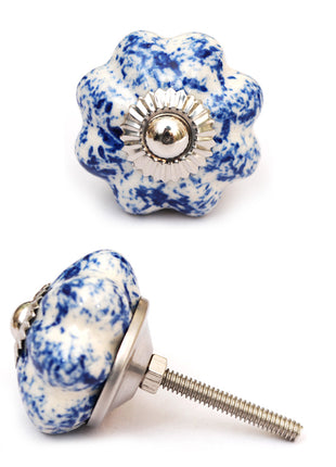 Flower Shaped Blue And White Textured Handmade Cabinet Knob