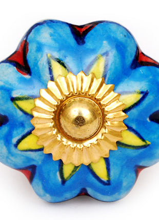Turquoise Flower Ceramic Cabinet Drawer Knob