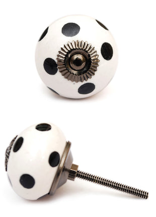 Round Ceramic White Door Knob With Black Polka Dots