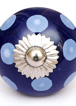 Blue Ceramic Kitchen Cabinet Knob With Turquoise Polka Dots