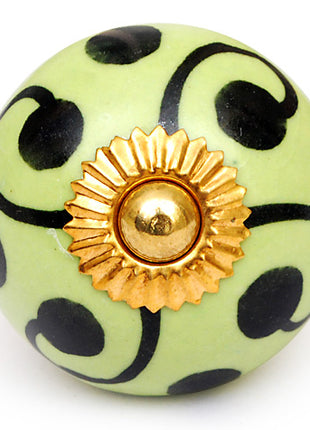 Lime Green Ceramic Cabinet Knob With Black Design
