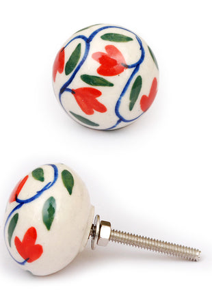 White Ceramic Drawer Cabinet Knob with Multicolor Designs