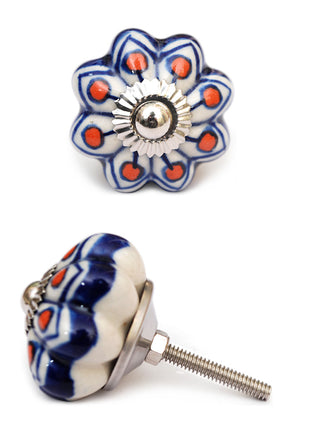 White Flower Shaped Ceramic Drawer Knob With Multicolor Print