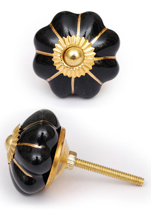 Elegant Black Ceramic Kitchen Cabinet Knob With Golden Design