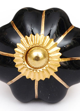Elegant Black Ceramic Kitchen Cabinet Knob With Golden Design