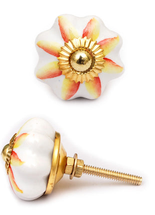 White Ceramic Dresser Cabinet Knob With Red And Yellow Flower