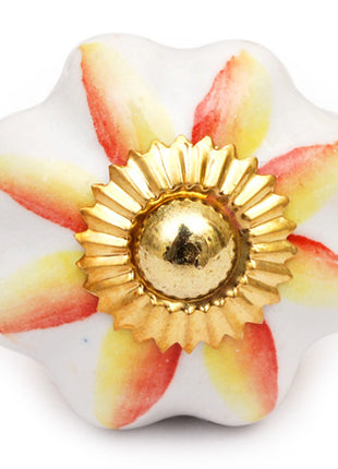 White Ceramic Dresser Cabinet Knob With Red And Yellow Flower