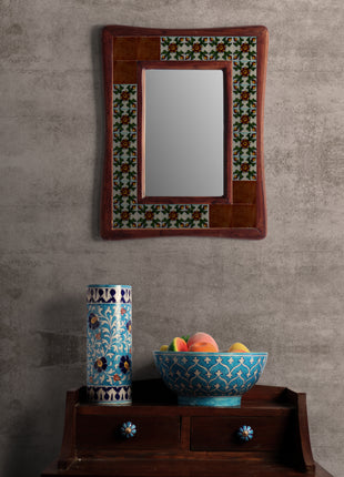 Brown And White Tile Mirror With Floral Design