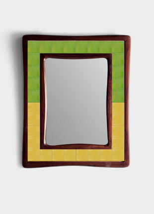 Solid Lime Green And Yellow Tile Mirror On Wooden Frame