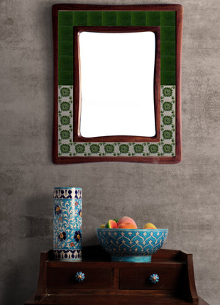 Dark Green Solid With Half Floral Tiles On Wooden Frame