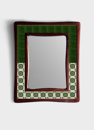 Dark Green Solid With Half Floral Tiles On Wooden Frame