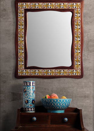 Unique Yellow And Brown Tile Mirror On Wooden Frame