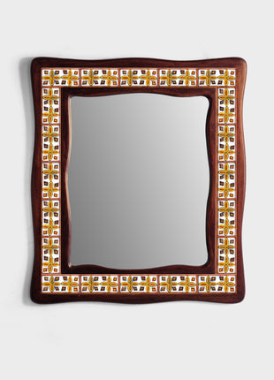 Unique Yellow And Brown Tile Mirror On Wooden Frame