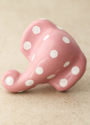 Designer Pink Elephant Shape Knob With White Polka Dots