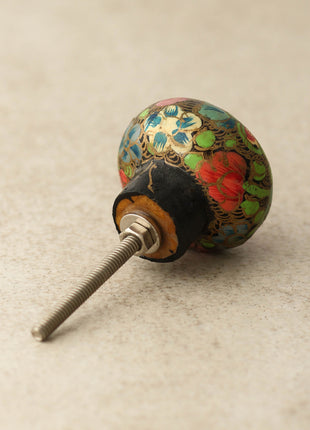 Red Flower Green leaves Wooden Knobs
