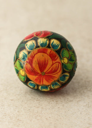 Red Flower Green leaves With Black Base Wooden Knob