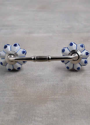 Floral White Royal Ceramic Kitchen Cabinet Pull With Blue Print