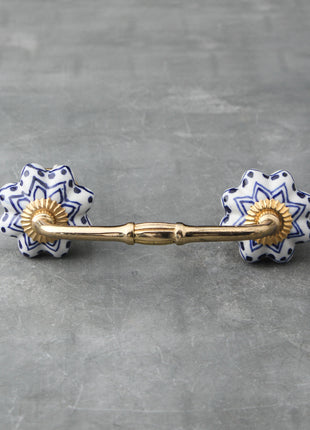 Floral White Royal Ceramic Door Pull With Blue Print