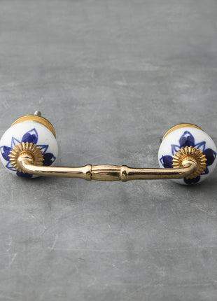 Elegant White Ceramic Drawer Cabinet Pull With Blue Flower