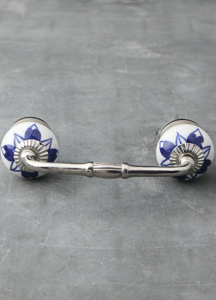 Elegant White Ceramic Drawer Cabinet Pull With Blue Flower