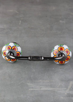 White Base Ceramic Door Pull With Multicolor Print