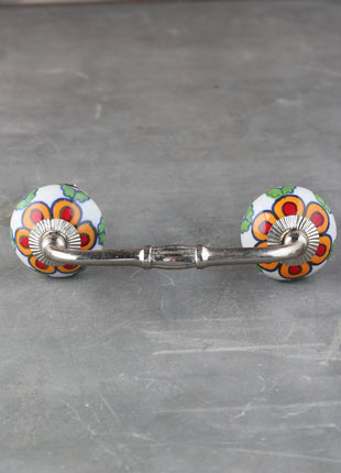 White Base Ceramic Door Pull With Multicolor Print