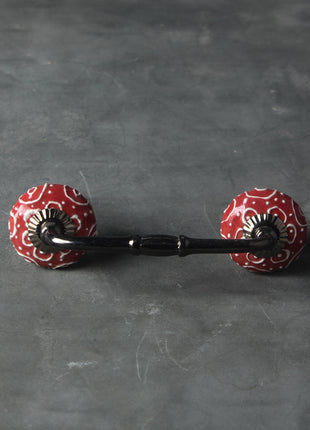 Neatly Hand Crafted Red Ceramic Pull With White Cracked Embossed Design