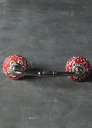 Neatly Hand Crafted Red Ceramic Pull With White Cracked Embossed Design