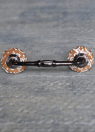 Hand Crafted Brown Ceramic Dresser Cabinet Pull With White Embossed Design