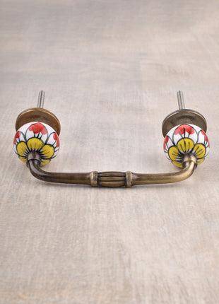 White Round Ceramic Pull Hand Painted With Multicolor Flowers