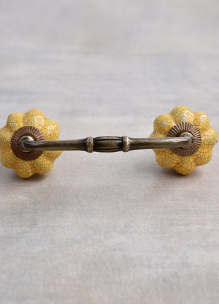 Yellow Cracked Flower Shaped Ceramic Cabinet Pull