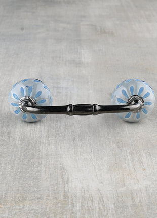 Blue Round Ceramic Dresser Cabinet Pull With Turquoise Flower