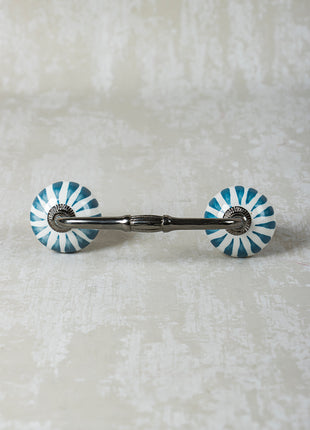 Turquoise Flower On White Ceramic Cabinet Pull