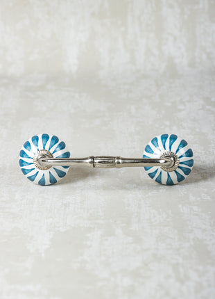 Turquoise Flower On White Ceramic Cabinet Pull