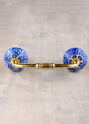 Blue And White Ceramic Kitchen Cabinet Pull With White Embossed Design