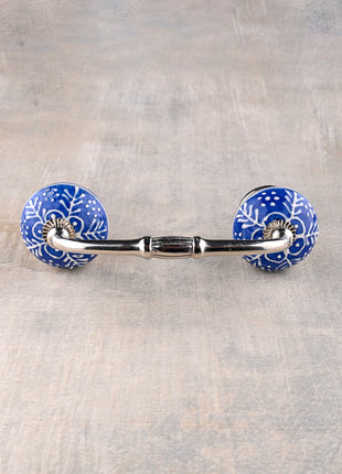 Blue And White Ceramic Kitchen Cabinet Pull With White Embossed Design